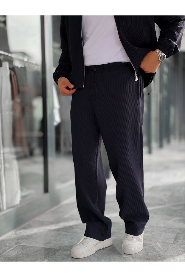 Navy Blue Waistband, Corded Fabric, Baggy Pants MRK-2859