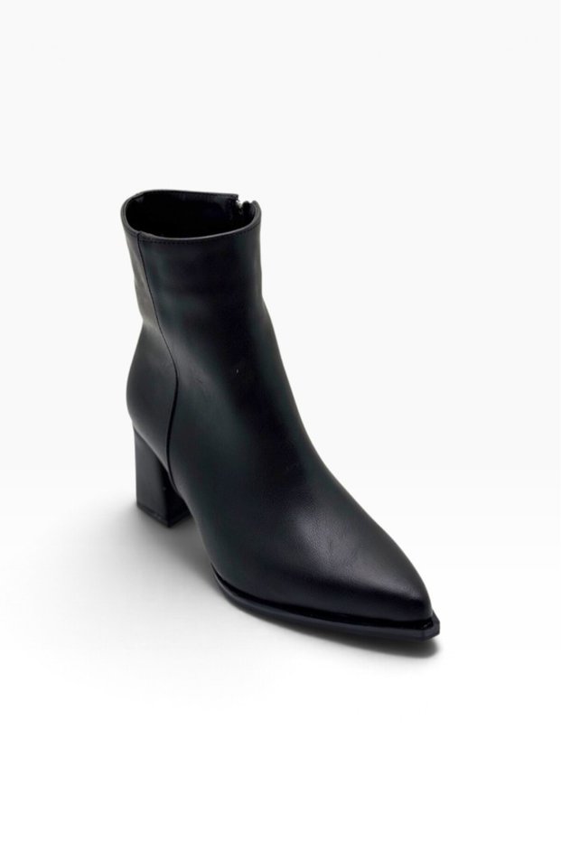 Kılınç 570-27 Leather Zipper-Closure Women's Boots with Thick Heels and Pointed Toes (6.5 cm)