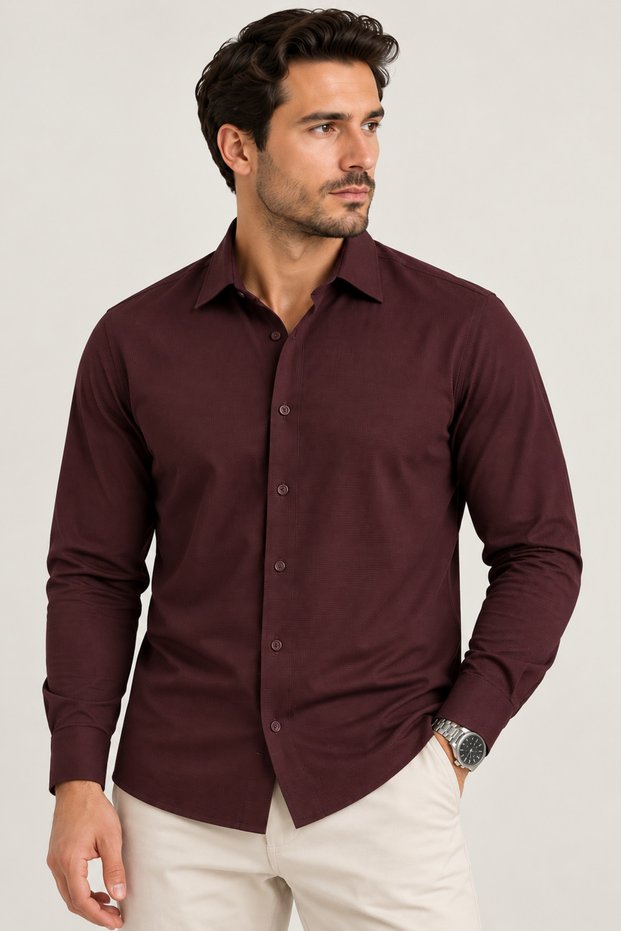 Men's Slim Fit Long-Sleeve Textured Shirt