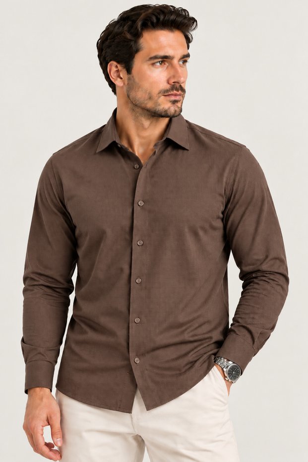 Men's Slim Fit Long-Sleeve Textured Shirt