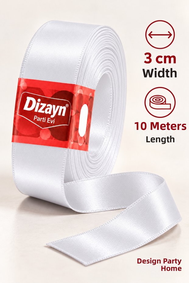 3 cm Satin Ribbon, 10 Meters, Gift Wrapping and Decorating Ribbon, Black and White