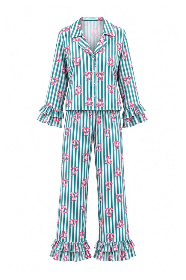 Green Polyester New Year Satin Woven Pajama Set Thmaw27Pt00144