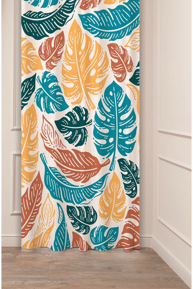 Leaf Flower Pattern Leaf Scandinavian Patterned Specially Designed Digital Printed Stylish Modern Background Curtain