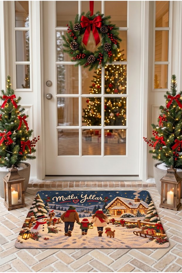 New Year's - "Happy New Year" "Family" Design Doormat - Digitally Printed Entryway Doormat