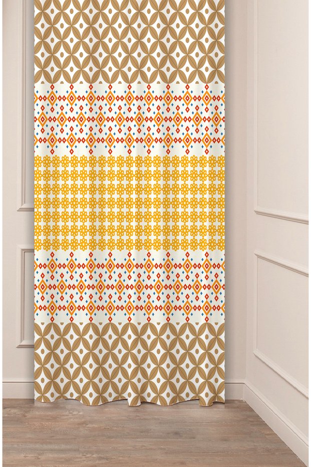 Authentic, Anatolian, Ethnic Patterned Special Design Digital Printed (Single Wing) Modern Stylish Background Curtain