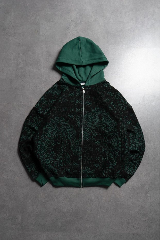 Dark Wave Green Men's Zip-Up Hoodie
