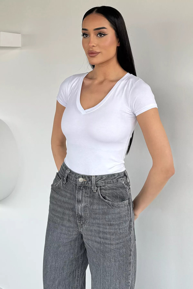 Women's V-Neck Lycra Basic Body Blouse