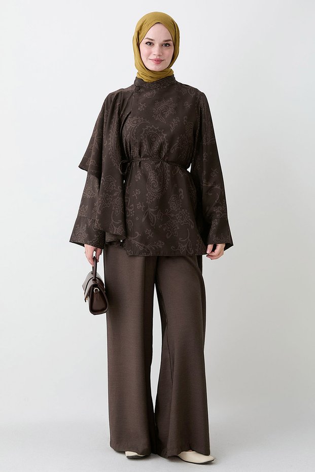 Ethnic Patterned Tunic Bitter Brown Set