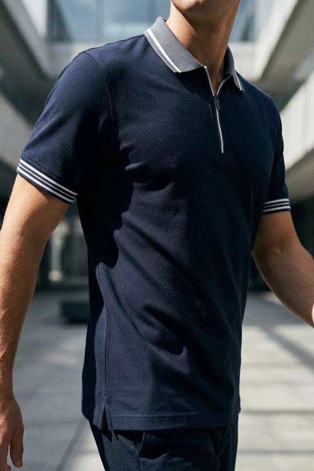 Front Zip Polo Neck T-Shirt