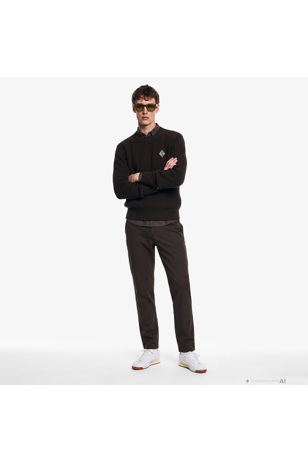 بنطال تشينو بني بقصة ضيقة للرجال