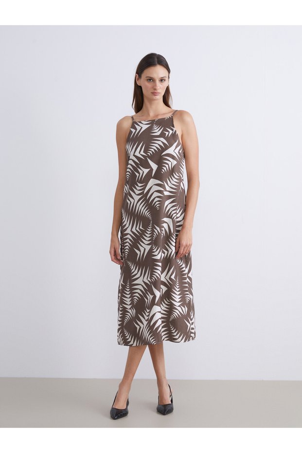 LCW Comfort Brown Patterned Dress, Featuring the ALITA CITY Touch