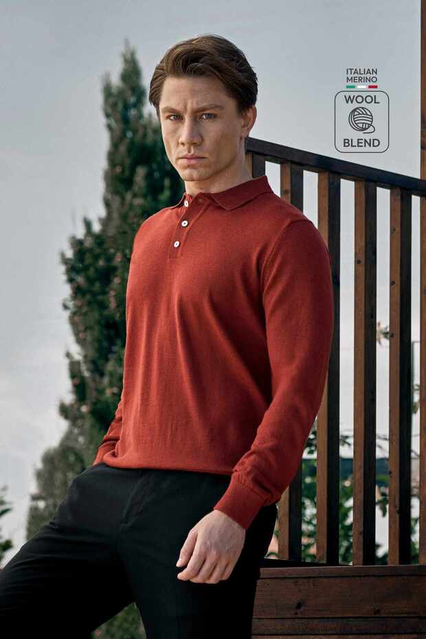 Polo Neck Woolen Men's Knitwear Sweater