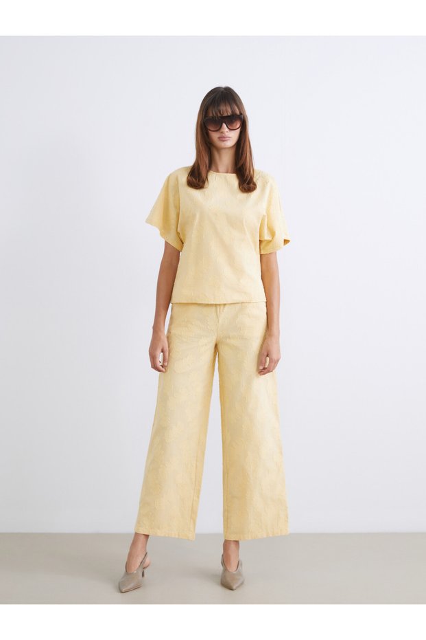 LCW Vision Women's Loose-Fit, Wide-Leg Pants with Yellow Pattern—Exclusive to ALITA CITY