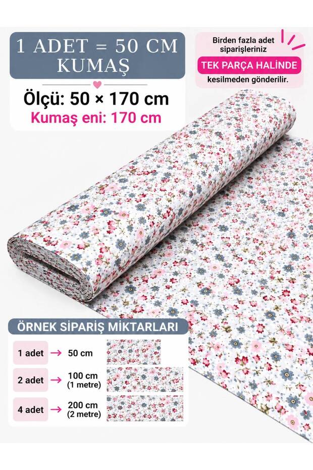 100% Cotton Patterned Poplin Fabric - Floral - (50×170cm)