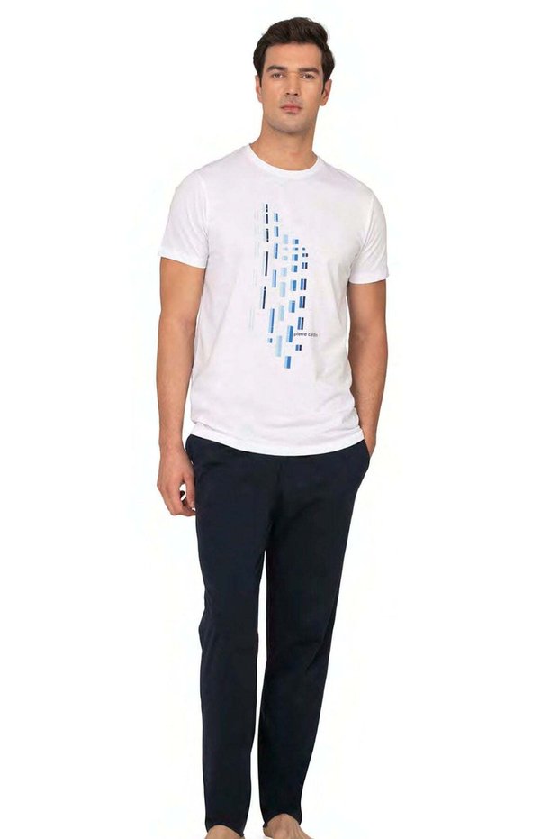 6129 Men's White Short Sleeve Round Neck Pajama Set