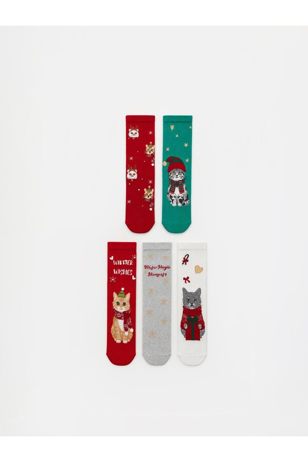 A Set of 5 New Year's-Themed Girls' Ankle Socks from UZG STORE for Fashion-Conscious Girls