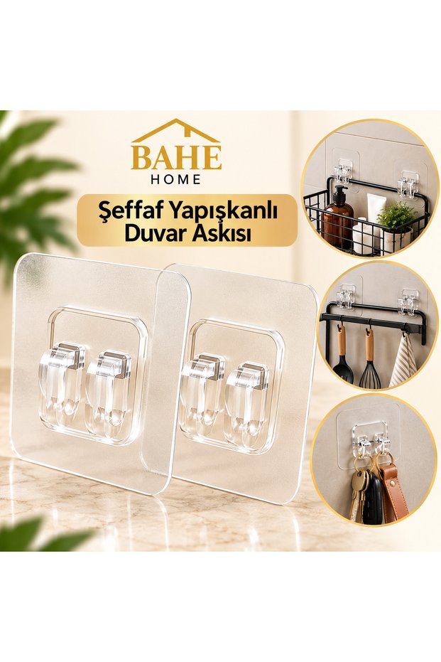 Transparent Adhesive Double-Hook Metal and Plastic Organizer and Frame Holder, 6x6 cm, 4-Pack