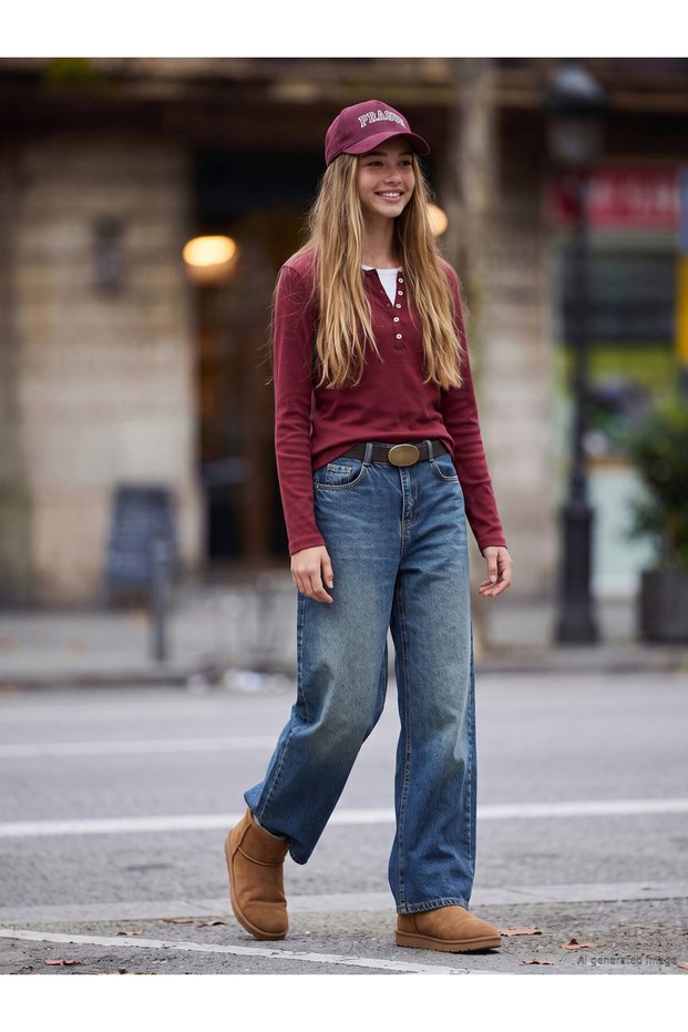 Wide-Legged Girls' Jeans with Belt for Style Enthusiasts from Uzg Store