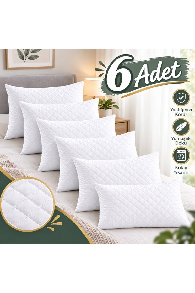 Set of 6 Quilted Patterned, Zippered Pillow Covers, 50x70, 6-Piece Set