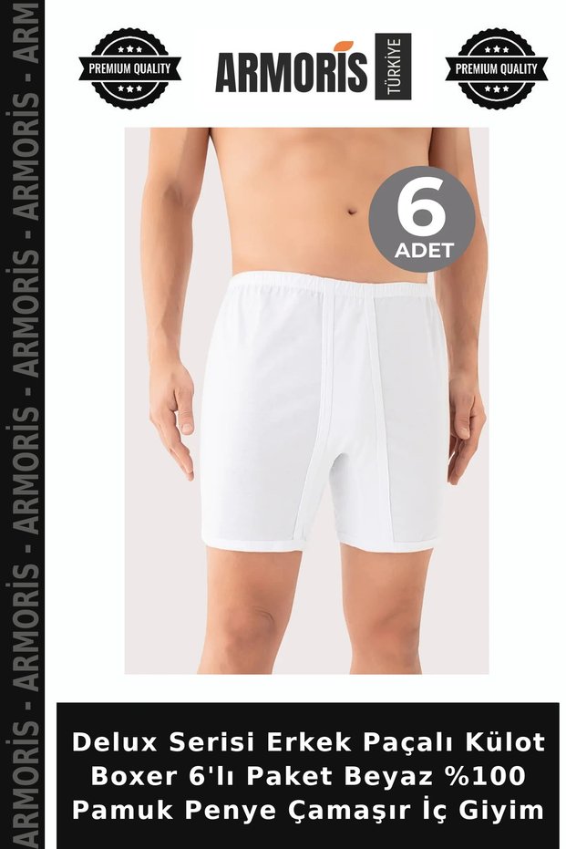 Deluxe Series Men's Boxer Briefs, 6-Pack, White, 100% Cotton Jersey Underwear