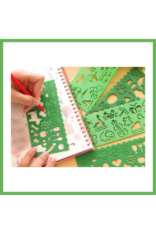 3D Printing Daily Objects and Emoji Drawing Template - Multi-Pattern Stencil - Green Gen01