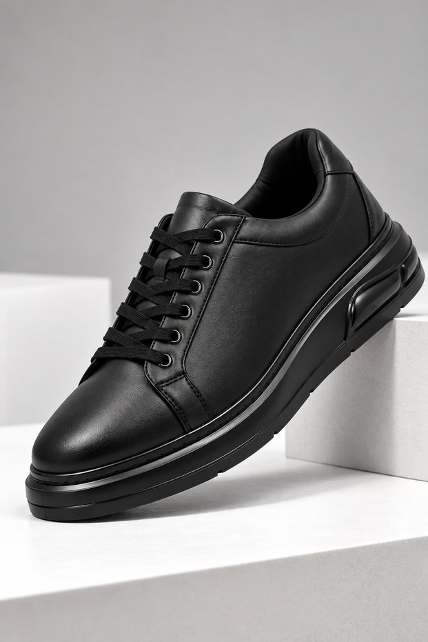 100% Genuine Leather Black Men's Casual Shoes – Orthopedic, Ultra Comfortable, Non-Slip Sole, Daily Sneaker
