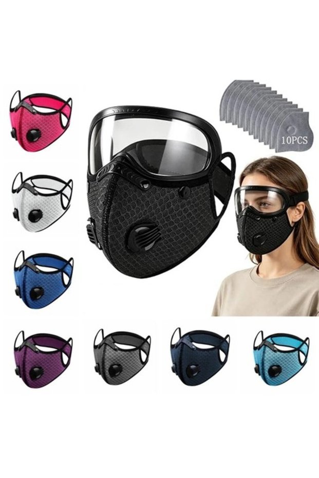 Reusable Carbon Filter Dust Mask with Adjustable Goggles, with 5-Layer Filter