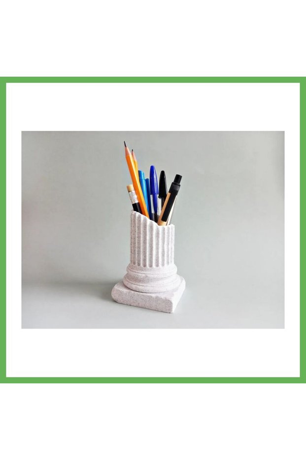 3D Printed Ancient Roman Column Pen Holder, Ionic Column-Shaped Desktop Pen Stand, White, Gen01.