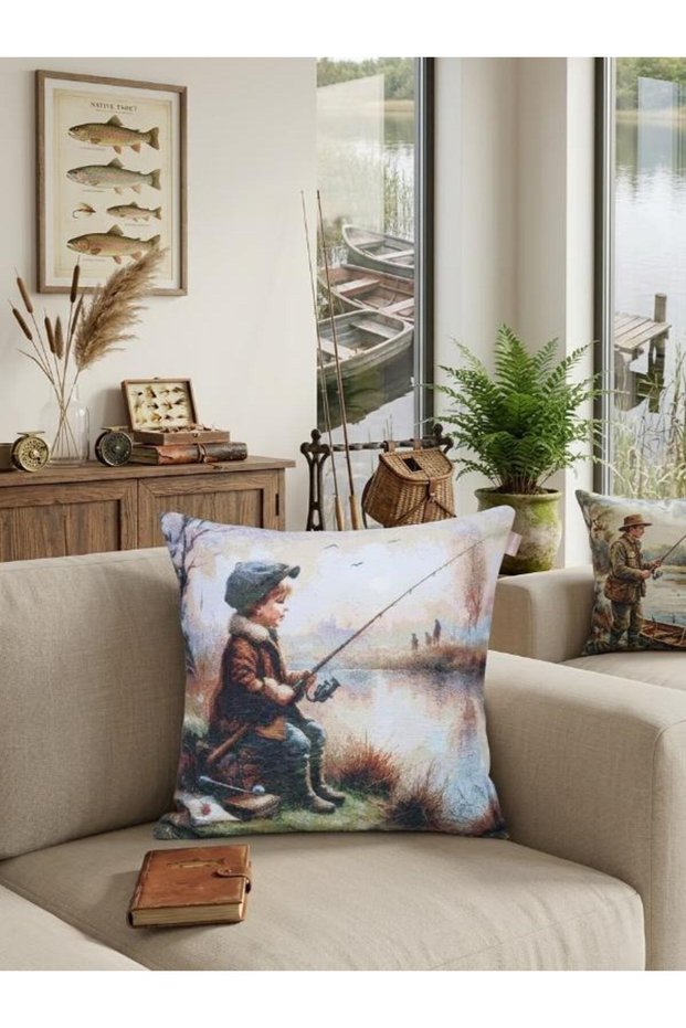 BOY FISHERMAN JACQUARD-WOVEN TAPESTRY DECORATIVE PILLOW 45×45 cm