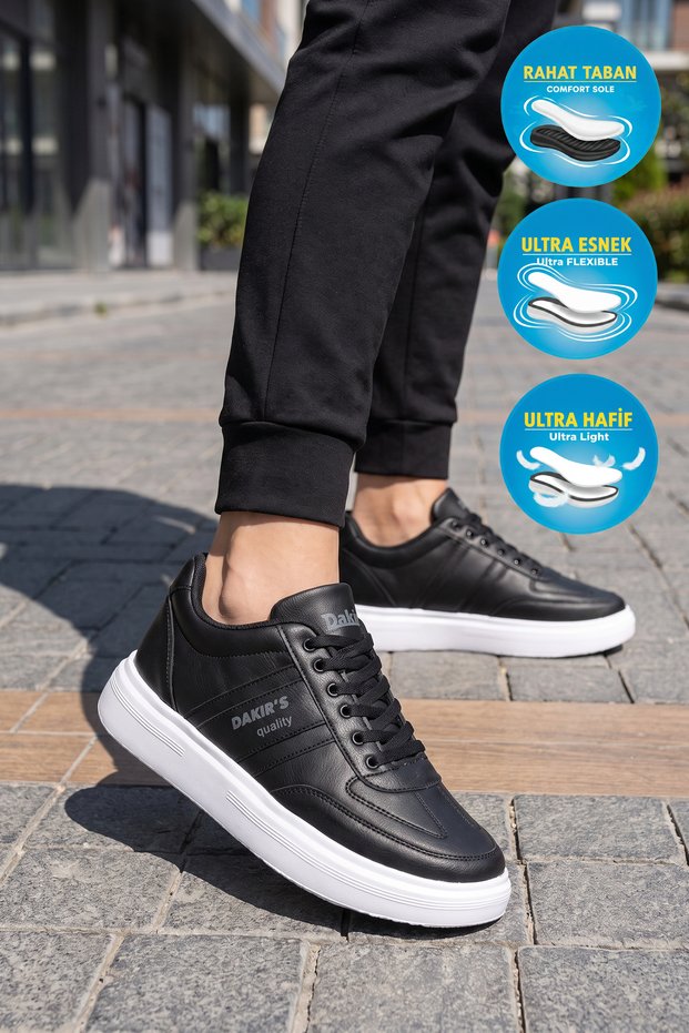Black and White Faux Leather Men's Casual Shoes Dakır's 125 Size M