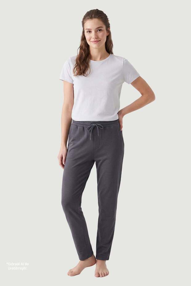 Women's Charcoal Grey Piqué Single-Piece Sweatpants