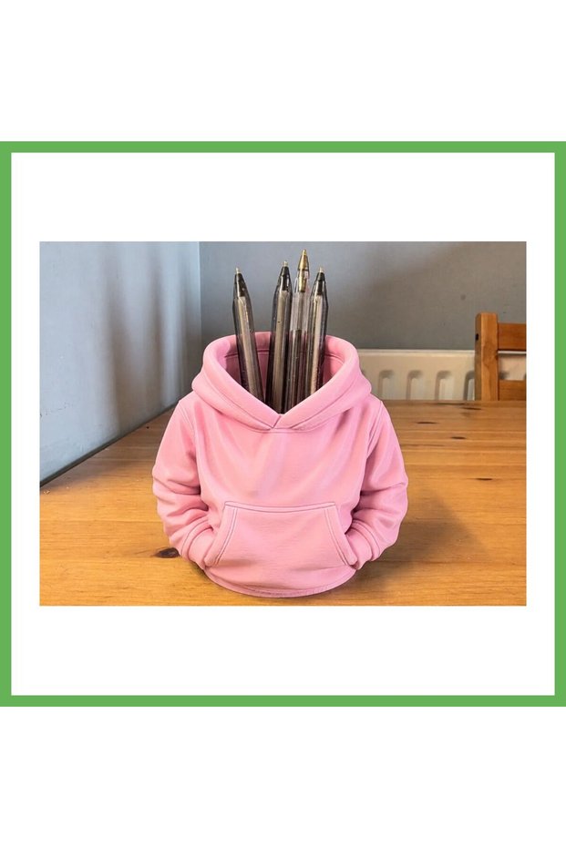 3D-Printed Hooded Sweatshirt Pencil Holder - Desktop Organizer - Pink GEN01