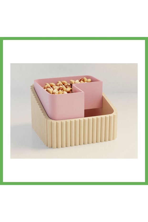 3D-Printed Pistachio Bowl - Dual-Chamber Shell Separator Serving Bowl - Beige-Pink GEN01