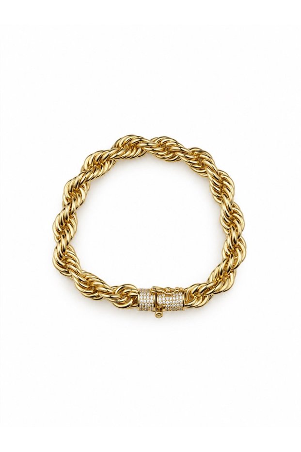 Gold Bracelet with Stone-Set Lock and Intricate Chain Detail