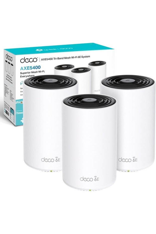 Deco XE75 AXE5400 Whole Home Mesh Wi-Fi 6E System, Tri-Band, Gigabit Ports, AI-Driven Mesh, cover up to 7,200 ft2, Connect up to 200 devices,1.7 GHz Quad-Core CPU, HomeShield, Pack of 3