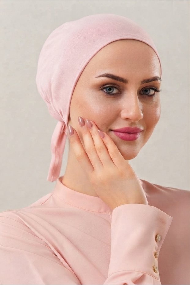 Modest, Straight-Stitched, Cotton Jersey Headscarf—Cotton, Non-Slip Headscarf—PINK