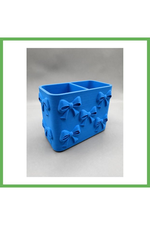 3D-Printed Bow Detail-Patterned Compartmentalized Pencil Holder - Desktop Organizer - Blue GEN01