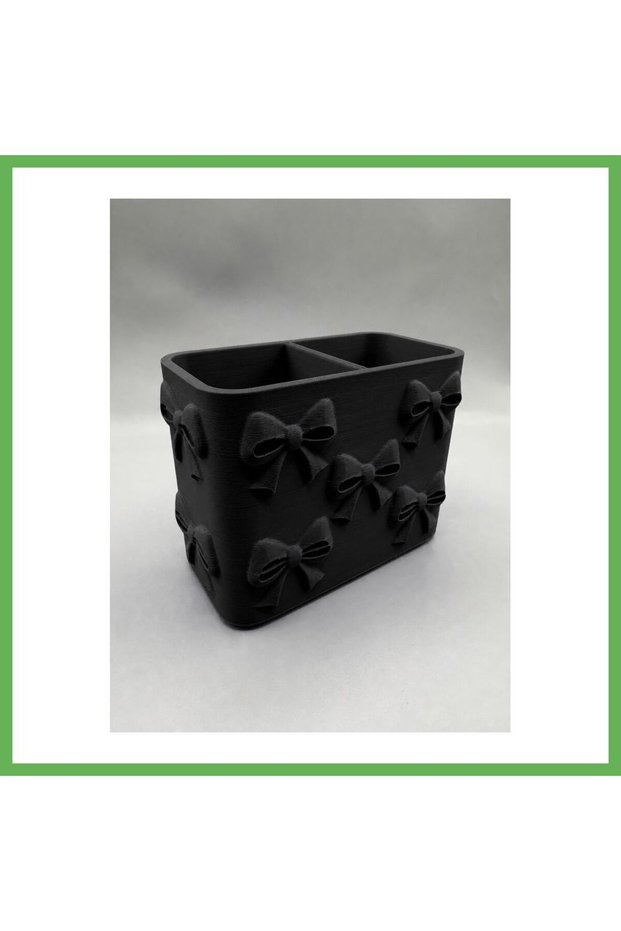 3D-Printed Bow Detail-Patterned Compartmentalized Pencil Holder - Desktop Organizer - Black GEN01
