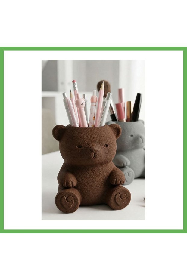 3D-Printed Cute Teddy Bear Print Pencil Holder - Desktop Organizer - Brown GEN01