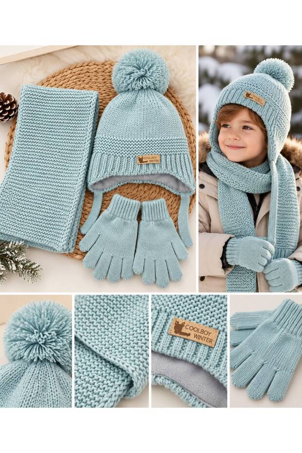 1-4 Years Old Boy Scarf-Beret-Glove Set