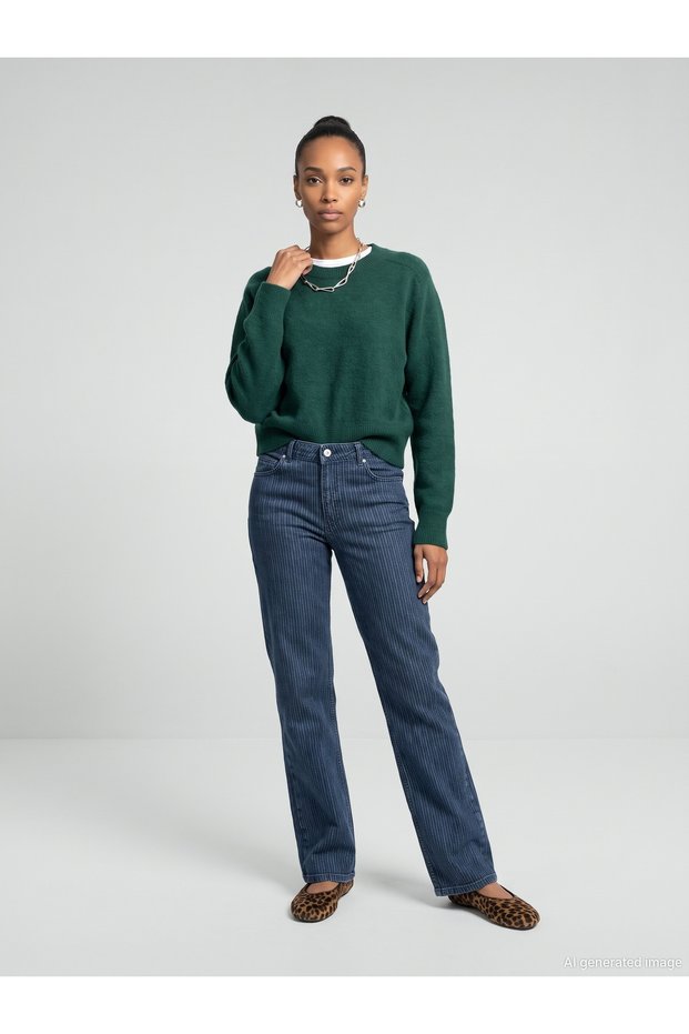 72392 100% Cotton Striped Wide Leg Jeans