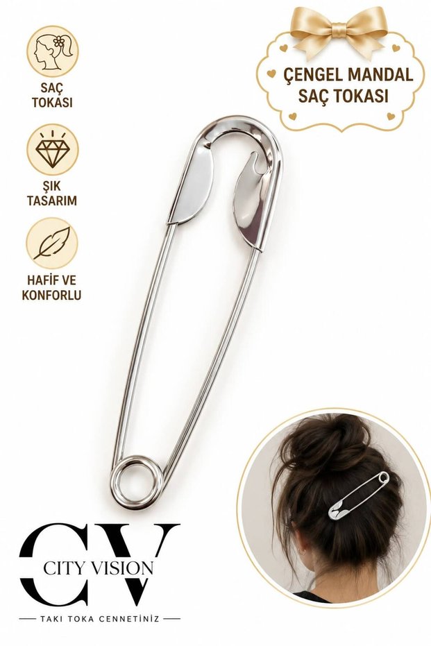 Large Hook-Shaped Silver-Colored Metal Hair Clip