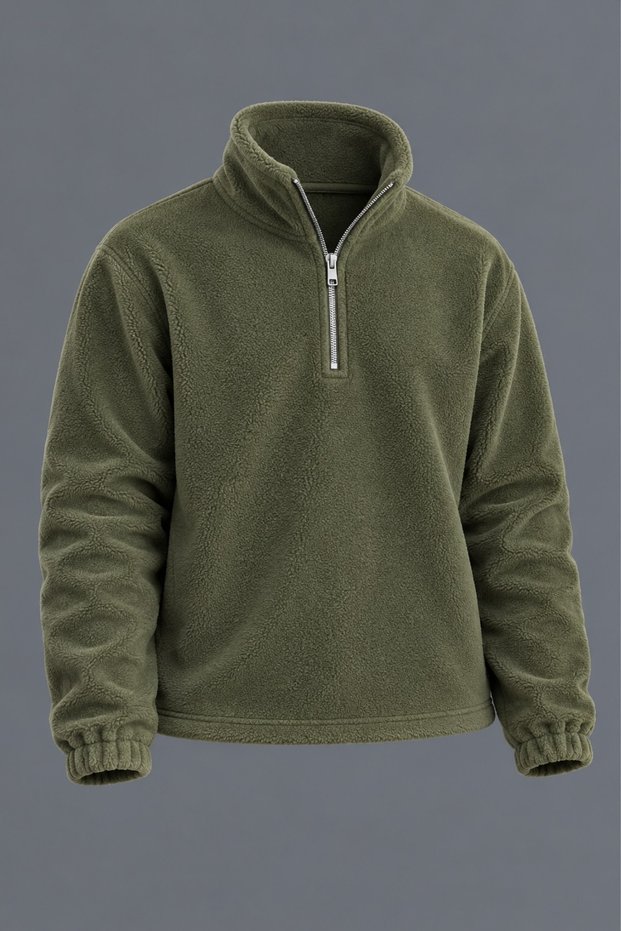 Men’s Mock Neck Half-Zip Winter Khaki Fleece Sweatshirt