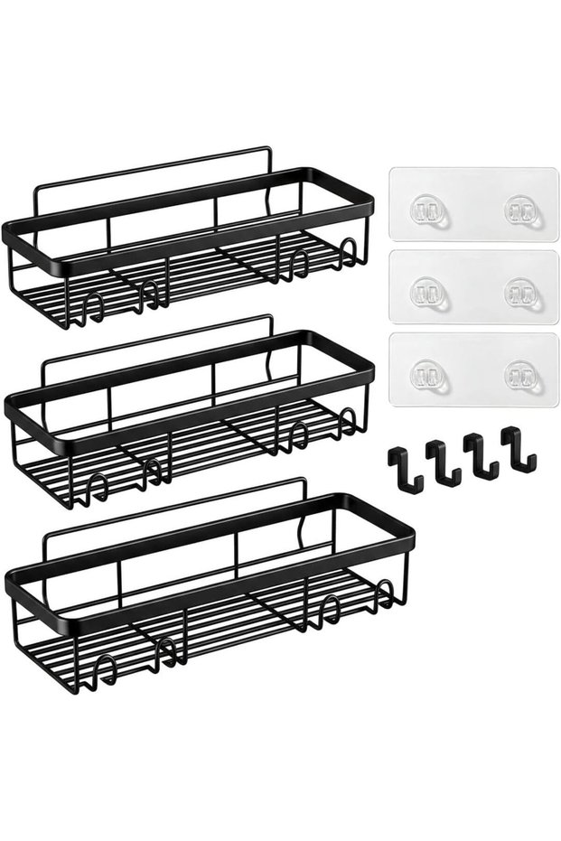 Shower Caddy 3 Pack, Bathroom Shelf Organizer with Hooks, Adhesive No Drill