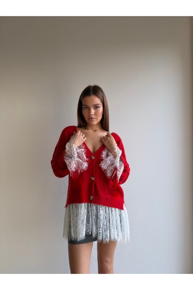 Trendy Long Lace-Detail Soft-Textured Knit Cardigan