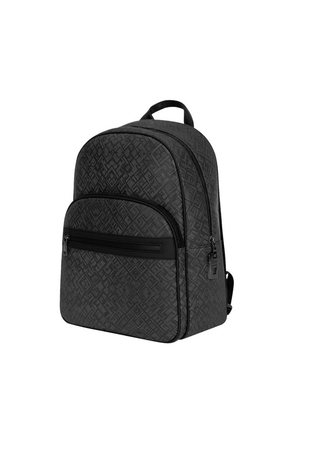 Leather-Textured Randonne Smart Backpack with Fingerprint Lock - Black