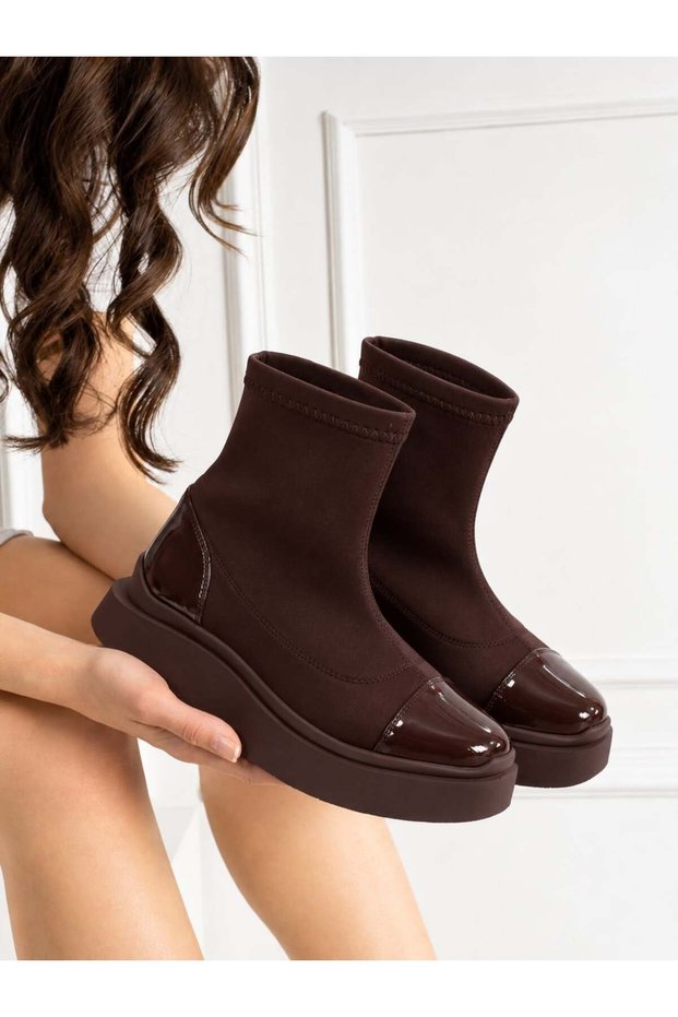 Women's Acı Kahve Strej Diver Maxi-Style Boots with Patent Leather Accents and Thick PU Soles
