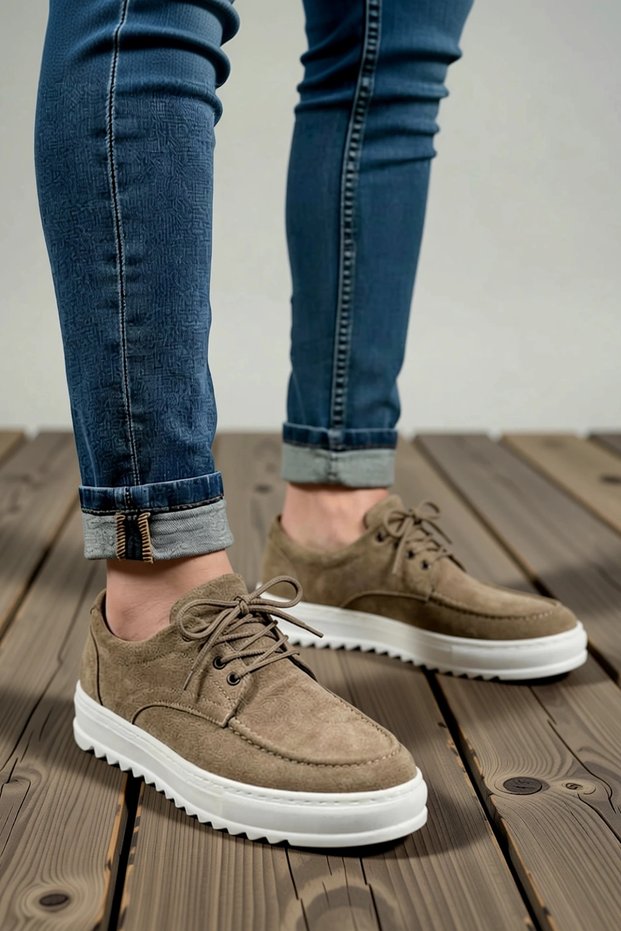 Men's Lace-Up Suede Casual Classic Sneakers with Orthopedic Lining, Non-Slip Sole, and Comfortable Fit