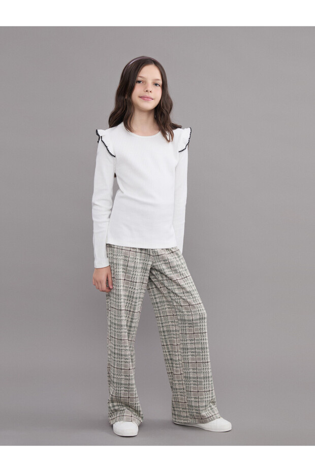 Esvab • Modern & Distinctive Girls' Pants with Waist Drawstring and Checkered Embroidery