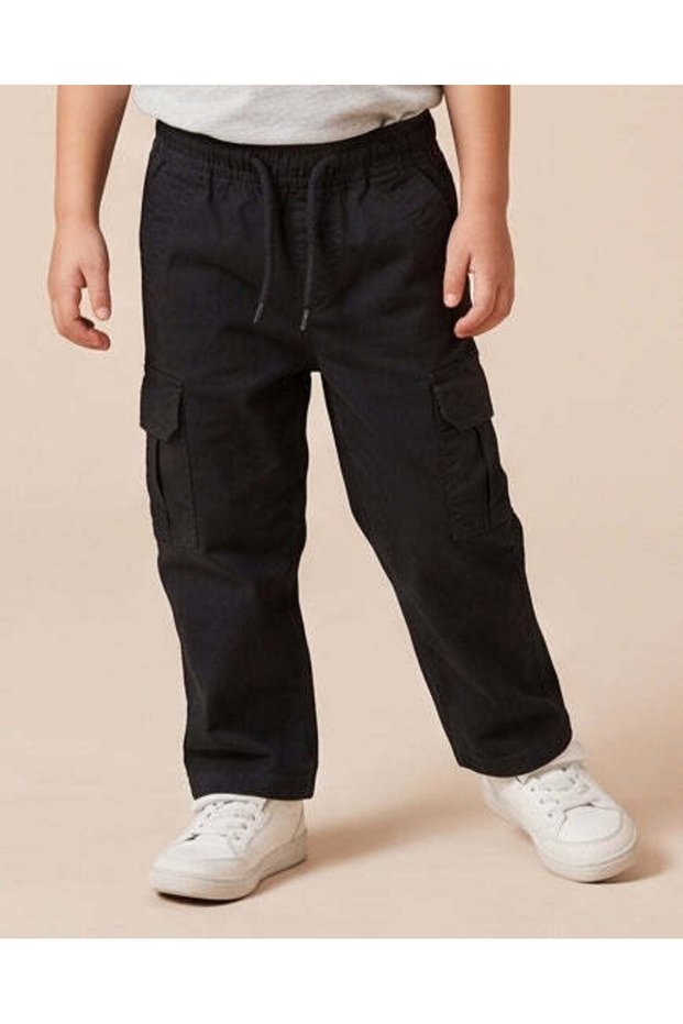 Boys Black Solid Cargo Trousers